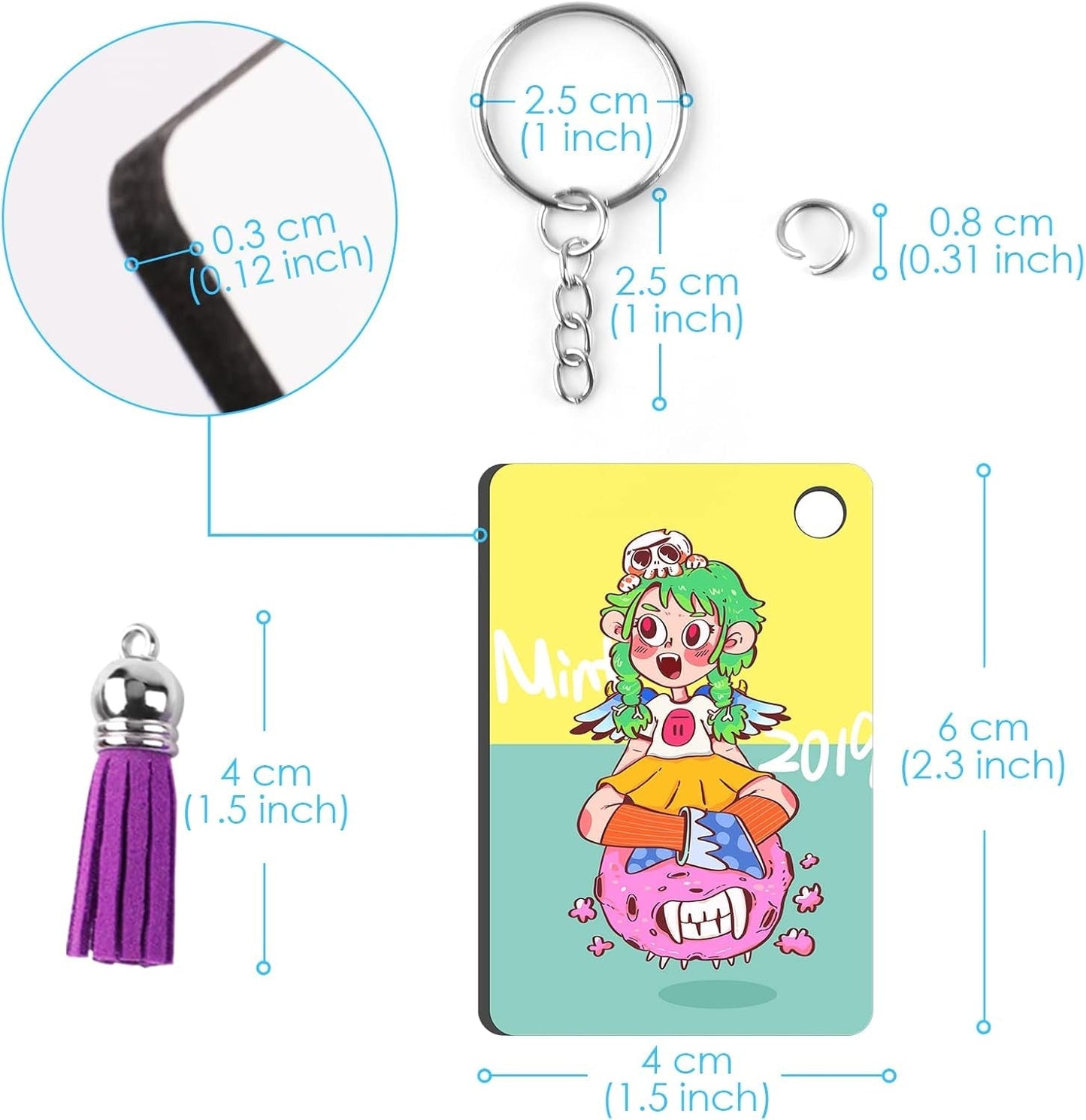 Sublimation Keychain Blanks - 120Pcs with Blue Protective Film - MDF Rectangle Keychain with Tassels - Heat Transfer Double Sided