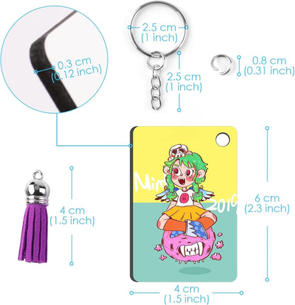 Sublimation Keychain Blanks - 120Pcs with Blue Protective Film - MDF Rectangle Keychain with Tassels - Heat Transfer Double Sided