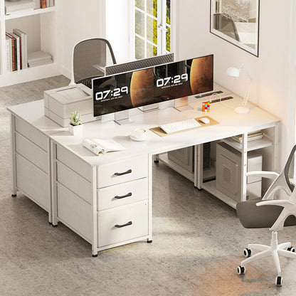 51 Inch Computer Desk with File Drawers & USB Power Outlets- Reversible Home Office Desk with Storage Shelves, Work from Home, Writing Table for Bedroom, White