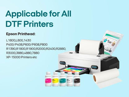 Procoloredfun DTF Ink 1500 Ml and Powder Set 6 X 250Ml Ink Cmykw+Protection Fluid 500 G DTF Powder for A3 A4 L1800 L805 DTF Printer Machine Direct to Transfer Supply Kits