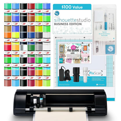 Cameo 4 Black Bundle with Vinyl Starter Kit, Heat Transfer Starter Kit, 2 Autoblade-2, 24 Pack of Pens, CC Vinyl Tool Kit, 120, and Access to Ebooks, Tutorials, Classes.