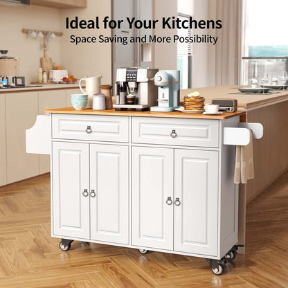 Kitchen Islands with Storage, Kitchen Island Cart with Wood Drop Leaf, White