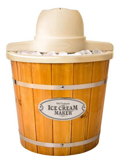 Nostalgia Electric Bucket Ice Cream Maker with Easy-Carry Handle, Makes 6-Quarts in Minutes, Frozen Yogurt, Gelato, Made from Real Wood