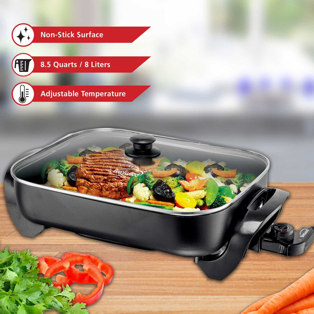 16" Electric Skillet with Glass Lid - Non-Stick, Adjustable Temperature, Black