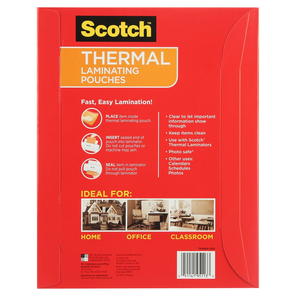 Thermal Laminating Pouches, 200 Count, 8.5" X 11", 3 MIL Thick