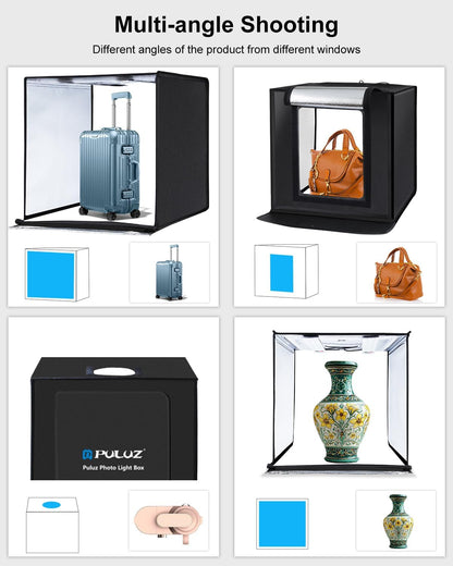 Photo Box, PULUZ 24"X24" Photo Studio Light Box for Photography Portable Large Lightbox Photo Booth Kit with 6 Colors Photo Backdrops-Dimmable 120Pcs LED Beads, 5500K Lighting, US Plug