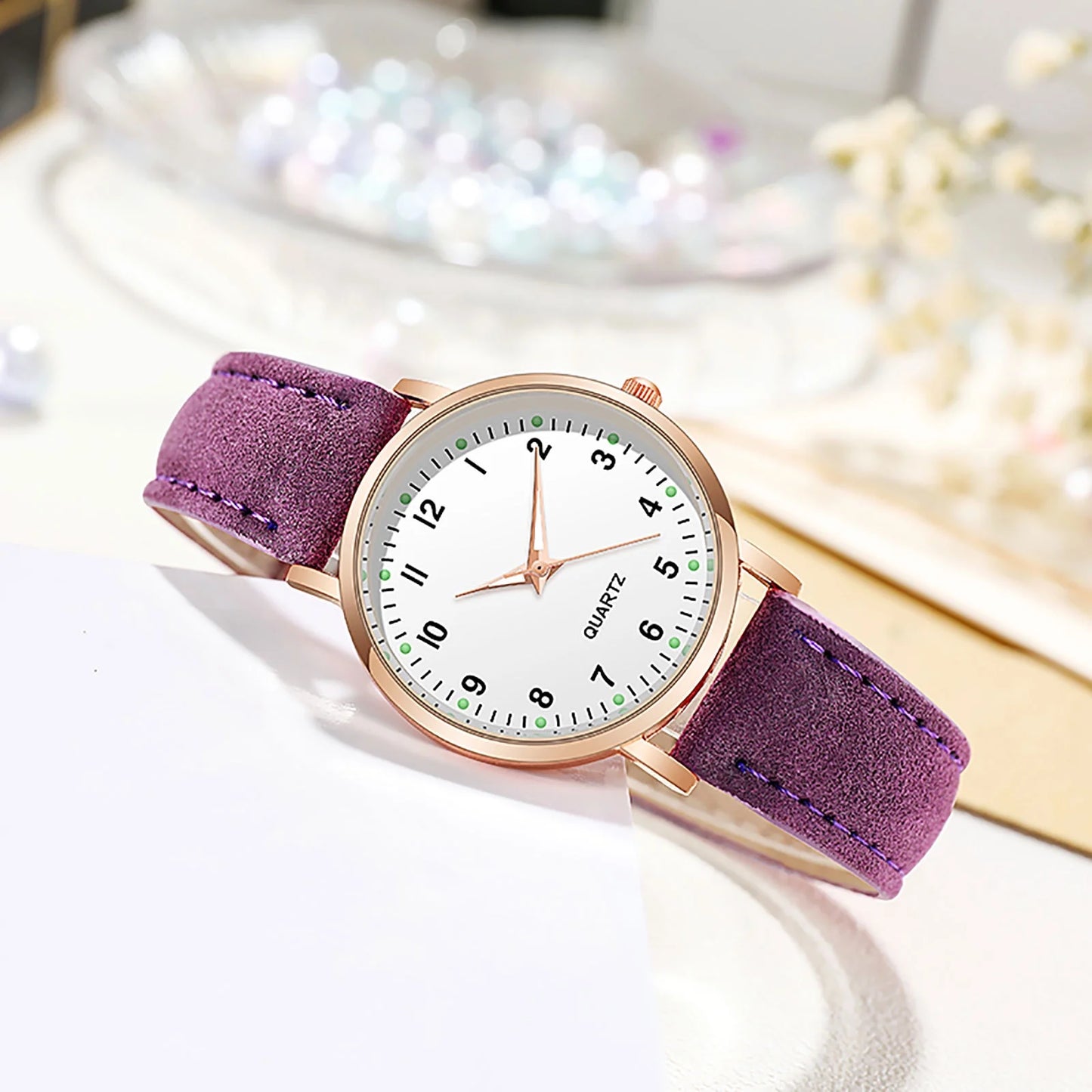 Leather Band Watches for Women, Classic  with Luminouse Easy Read Dial, Vintage Small Face round Watches, Birthday Gift for Ladies (Purple)