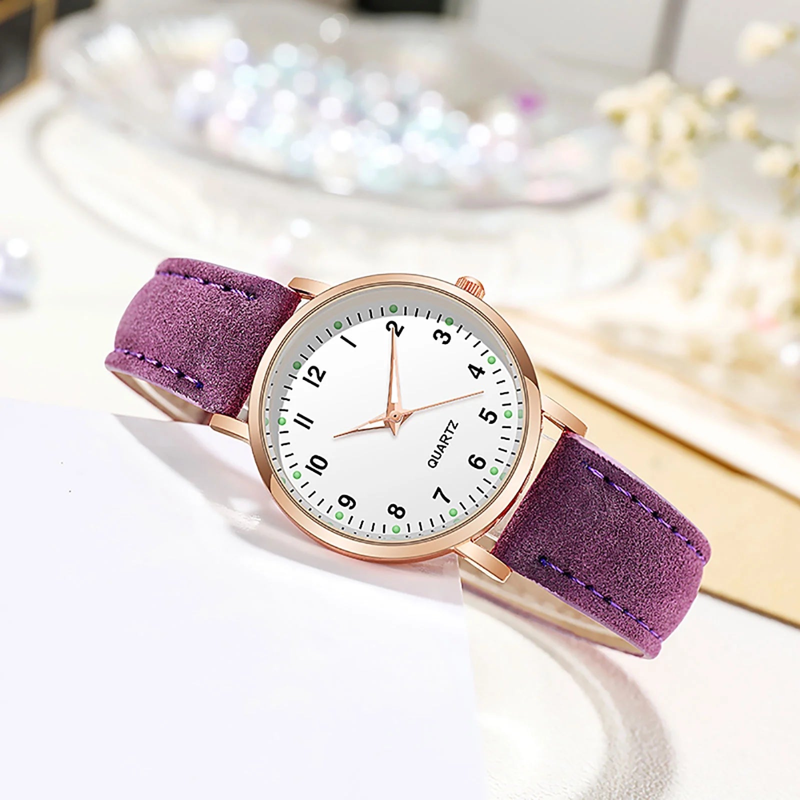 Leather Band Watches for Women, Classic  with Luminouse Easy Read Dial, Vintage Small Face round Watches, Birthday Gift for Ladies (Purple)