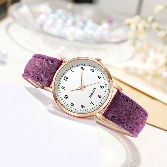 Leather Band Watches for Women, Classic  with Luminouse Easy Read Dial, Vintage Small Face round Watches, Birthday Gift for Ladies (Purple)