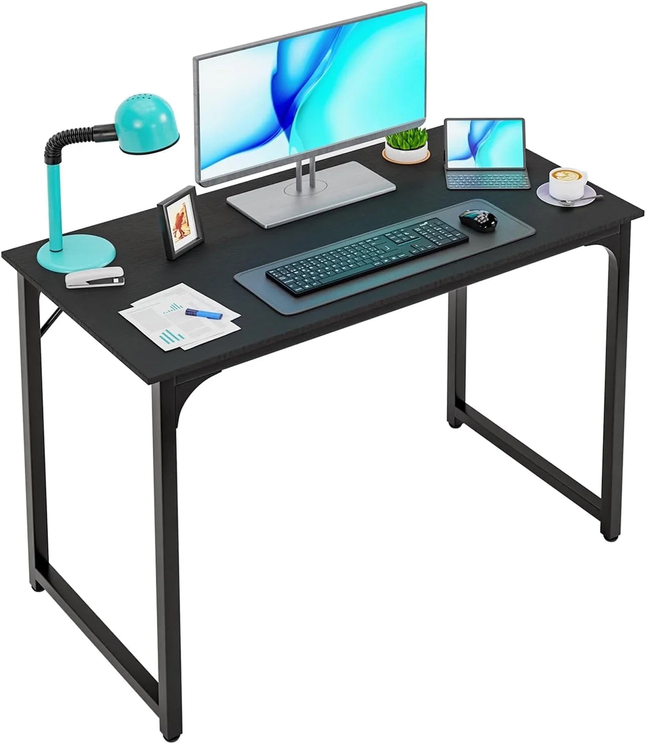 39 Inch Computer Desk Modern Writing Desk, Simple Study Table, Industrial Office Desk, Sturdy Laptop Table for Home Office, Black