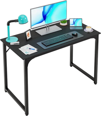 39 Inch Computer Desk Modern Writing Desk, Simple Study Table, Industrial Office Desk, Sturdy Laptop Table for Home Office, Black