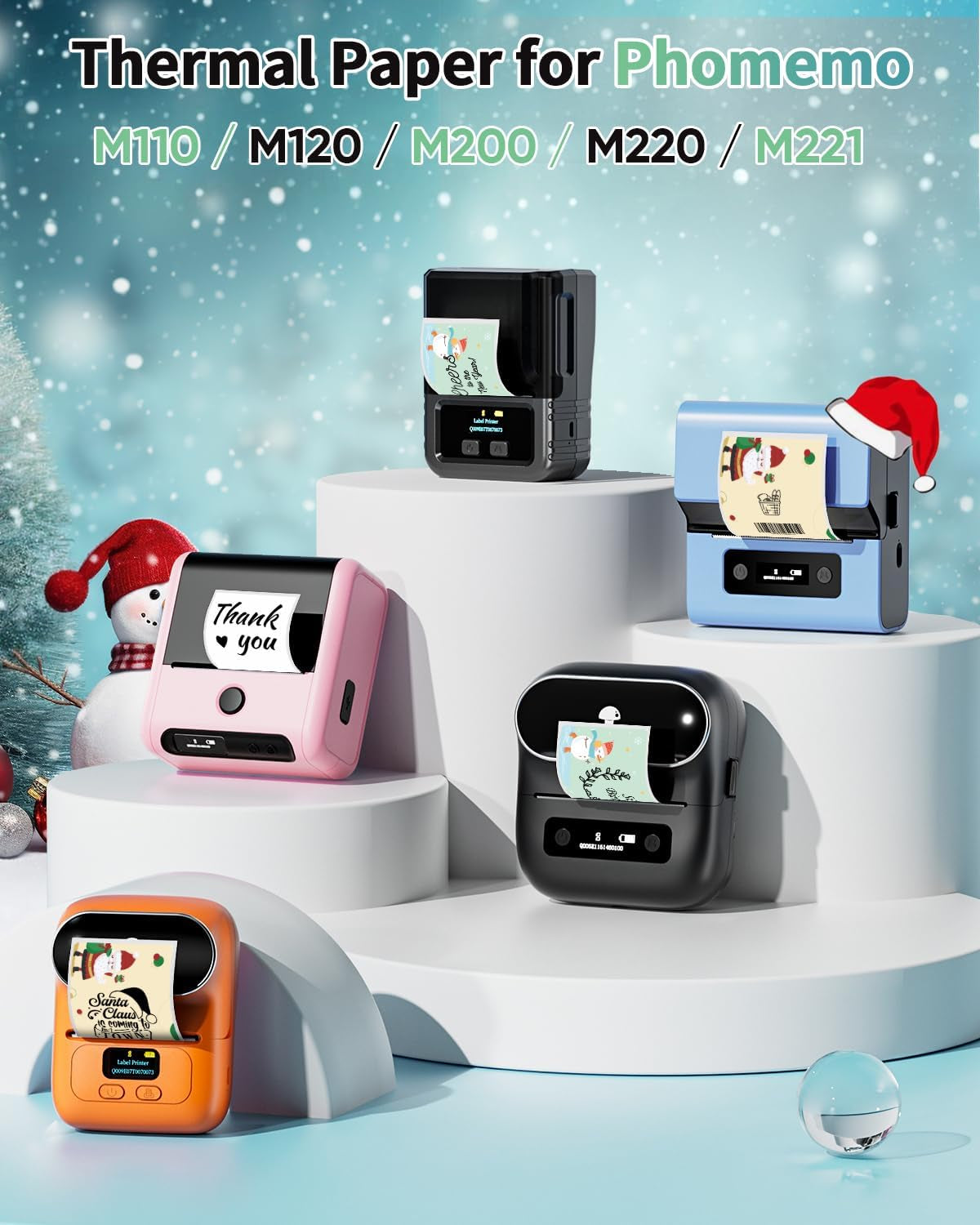 Phomemo M110 Lables, for Phomemo M110/M100/M250/M220/M108/M120 Label Maker with Festival Atmosphere Image, 1.57"*2.95"(40 X 75Mm), Self Adhesive Festival Thermal Sticker Labels,3Roll