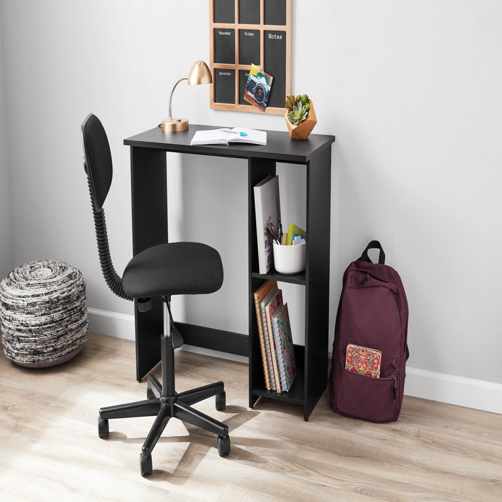 Small Space Writing Desk with 2 Shelves, True Black Oak Finish