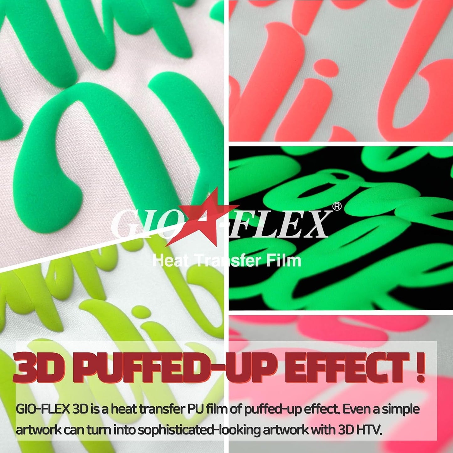 3D Puff Vinyl Heat Transfer 10" X 12" - 11 Sheets Foaming HTV Assorted Colors Bundle/Variety Pack, Adhesive Vinyl, Iron-On Transfer, Heat Press with Cricut Silhouette Cameo