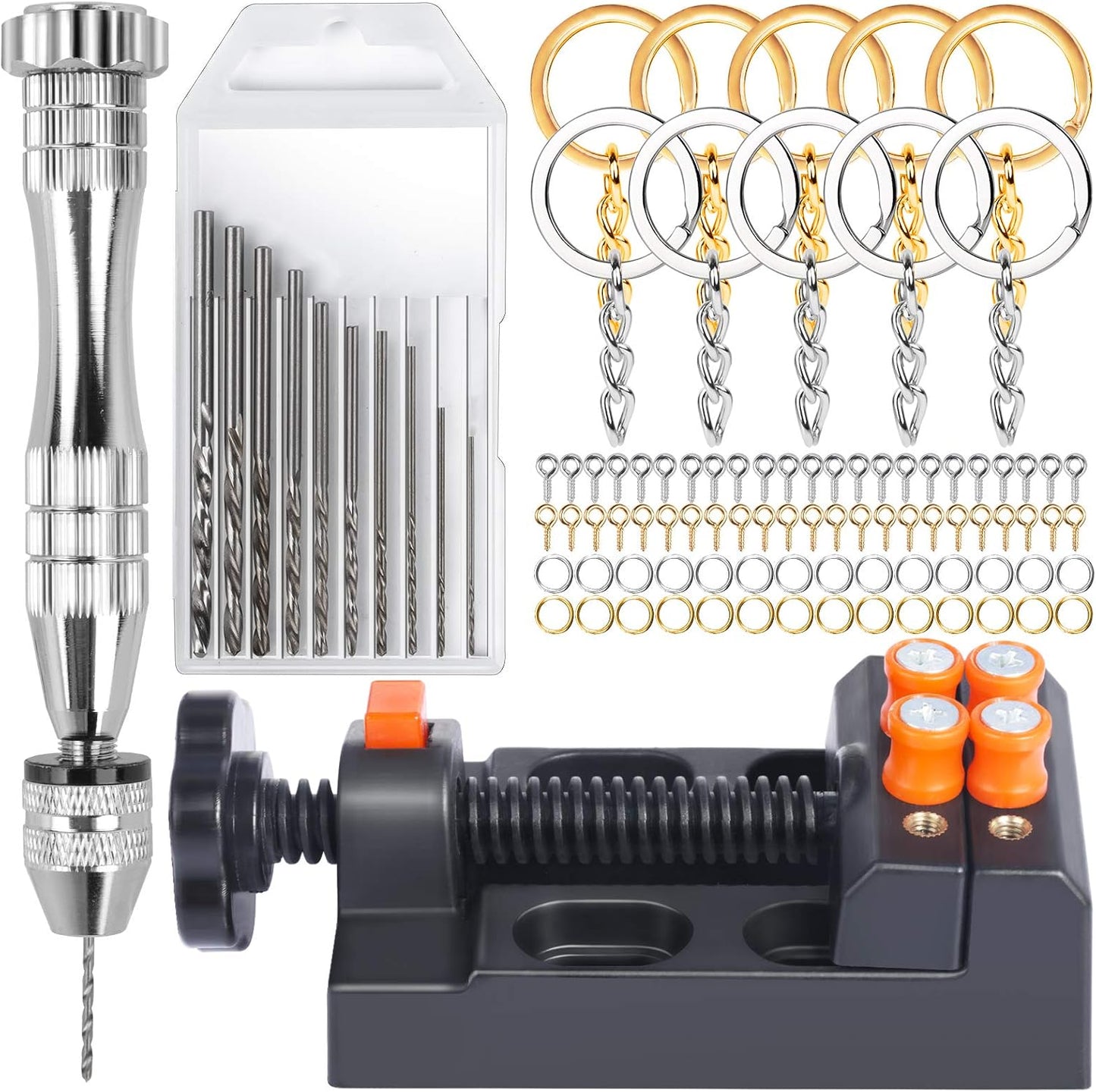 LEOBRO Hand Drill, Hand-Operated Hand Drills, Pin Vise with Drill Bits, Drill Press Vise, Keychain Making Kit, Jewelry Making Supplies, for Crafts