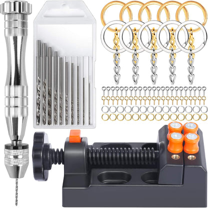 LEOBRO Hand Drill, Hand-Operated Hand Drills, Pin Vise with Drill Bits, Drill Press Vise, Keychain Making Kit, Jewelry Making Supplies, for Crafts