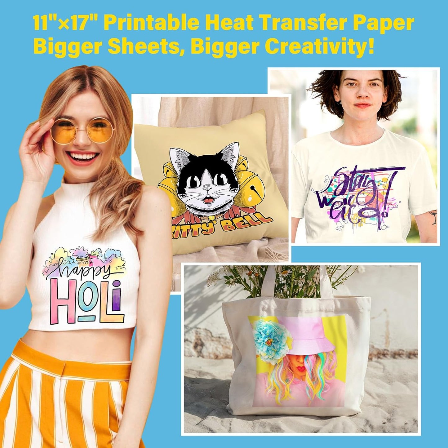 Printable Heat Transfer Paper for T-Shirts 10 Sheets, 11" X 17" Printable Heat Transfer Vinyl for Inkjet Printer, Iron on Transfer Paper for Light and Dark Fabric (Matte)