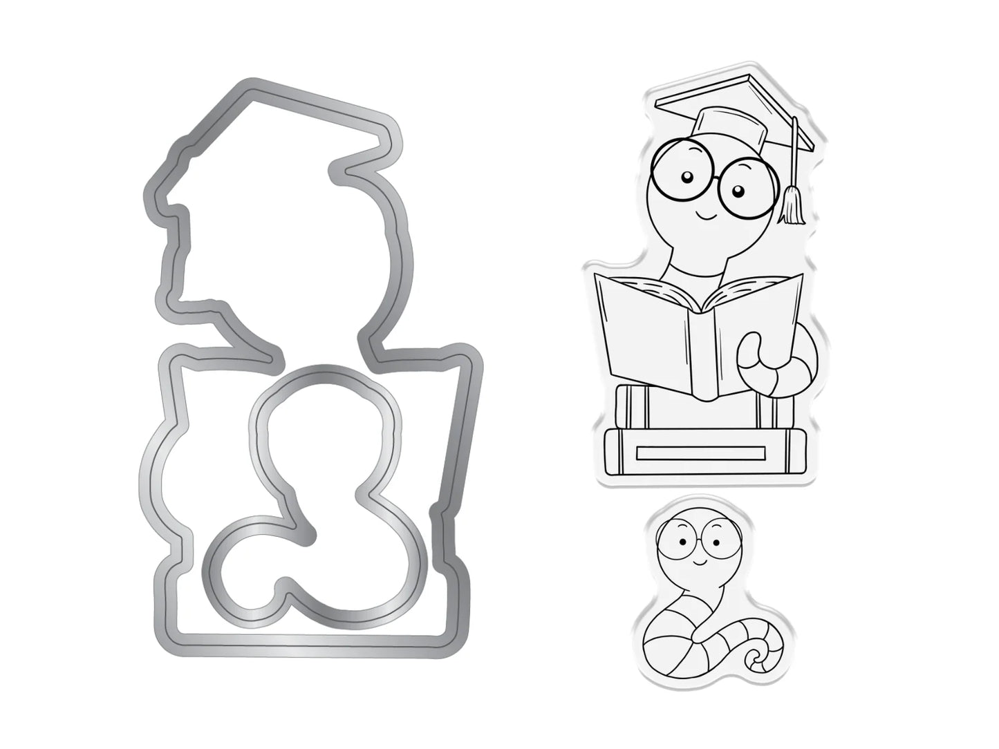 Crafters Companion Bookworm Collection Stamp & Die Set - Cute Bookworm