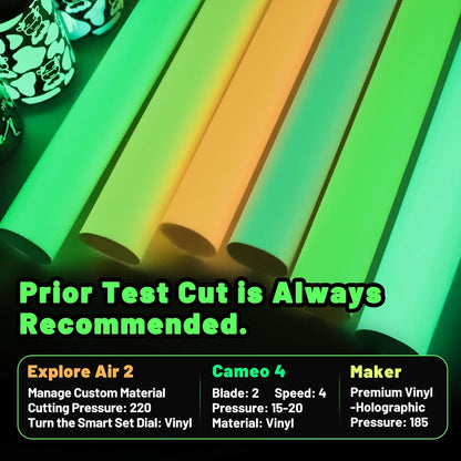 Glow in Dark Matte Neon Adhesive Craft Vinyl Precut Sheets 12" X 12" 6 Sheets/Pack for Craft Cutters,Sign Plotters
