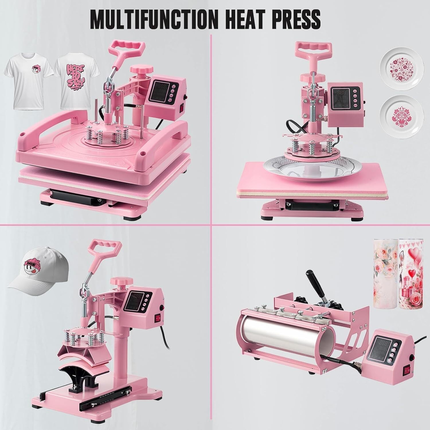 5 in 1 Heat Press Machine 15X15 Inch for T Shirts Hat Mug W/ 30OZ Tumbler Press