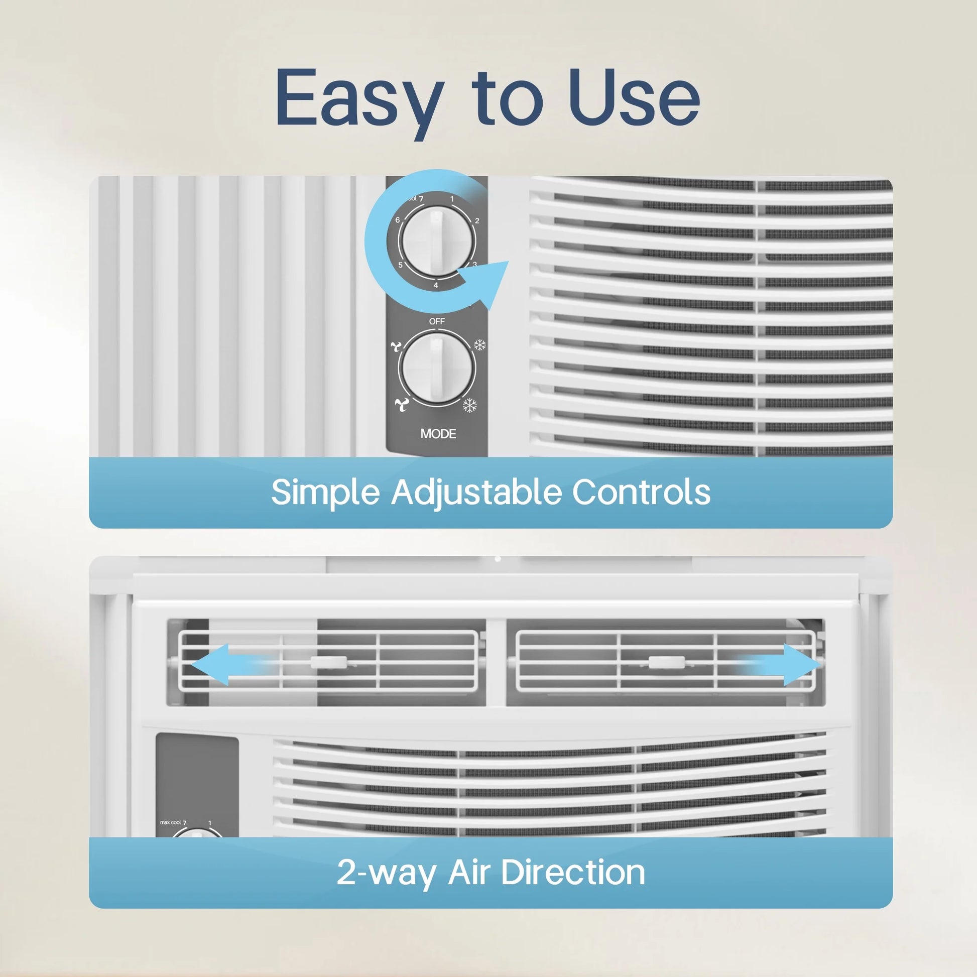5000 BTU Window Air Conditioner Easy Cool - Capable of Cooling up to 150 Sq Ft. 2 Fan Speeds, 4-Way Air Direction, Mechanical Control, Filter, for Small Room Air Conditioner, Small Ac Unit