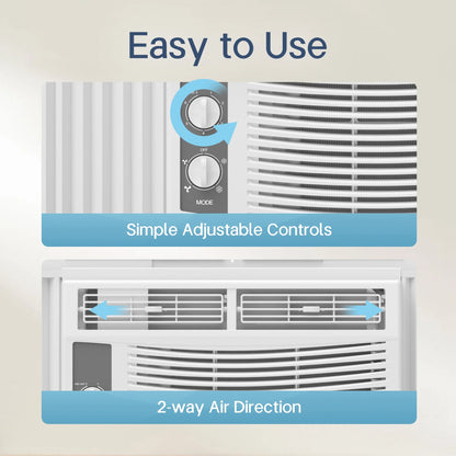 5000 BTU Window Air Conditioner Easy Cool - Capable of Cooling up to 150 Sq Ft. 2 Fan Speeds, 4-Way Air Direction, Mechanical Control, Filter, for Small Room Air Conditioner, Small Ac Unit