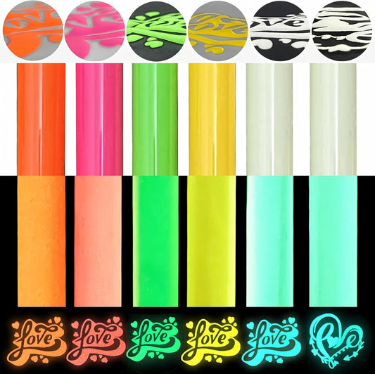 3D Puff Glow in the Dark Heat Transfer Vinyl Luminous Fluorescent Color HTV Puff Vinyl 6 Sheets 12"X10"For Heat Press T Shirt…