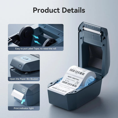 Thermal Label Printer, 3" Bluetooth Label Printer for Business and Industry,Printing Pictures, Text, Barcodes, Support Bluetooth/Usb/Wifi(Blue)