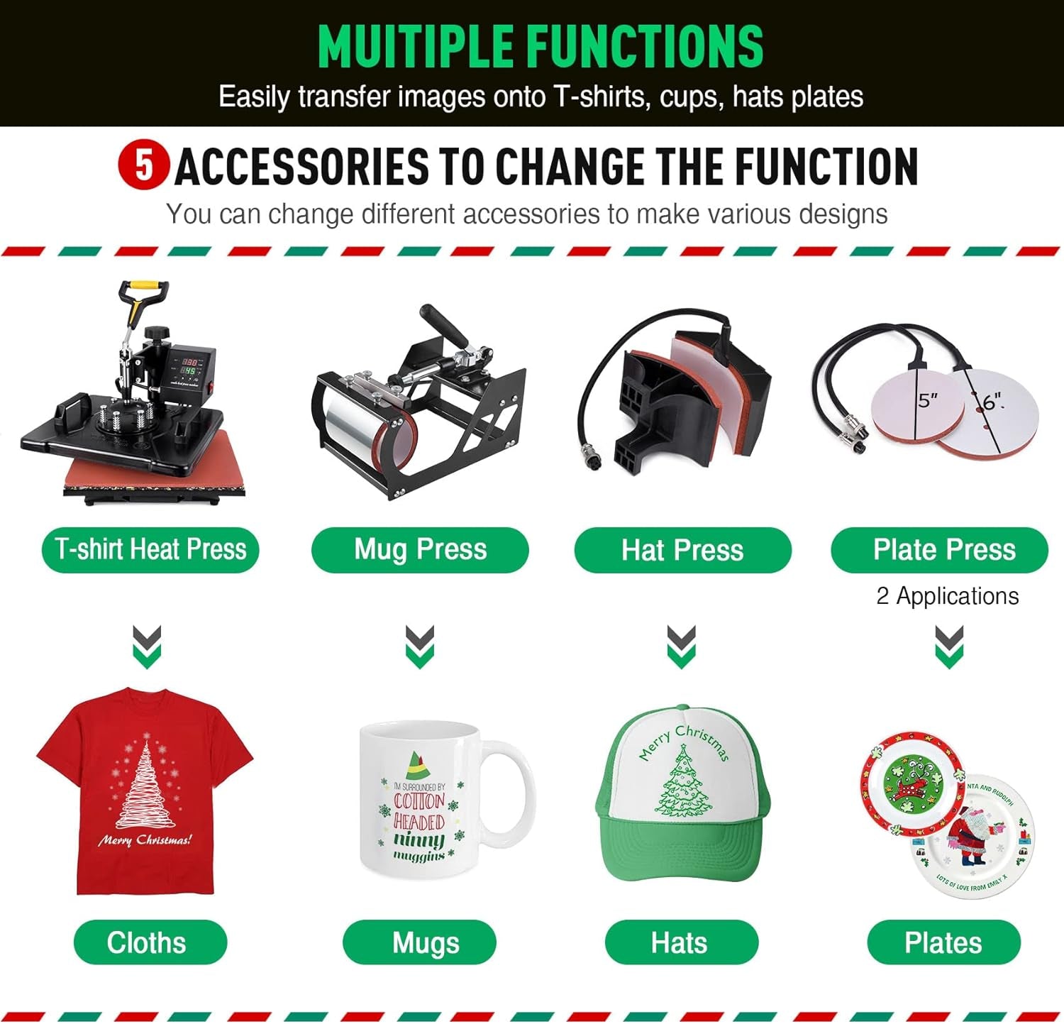 Slendor 5 in 1 Heat Press Machine 12X15 Inch 360-Degree Swing Away Digital T Shirt Pressing Machine Multifunction Heat Transfer Sublimation Combo for T Shirts Mugs Hat Plate Cap