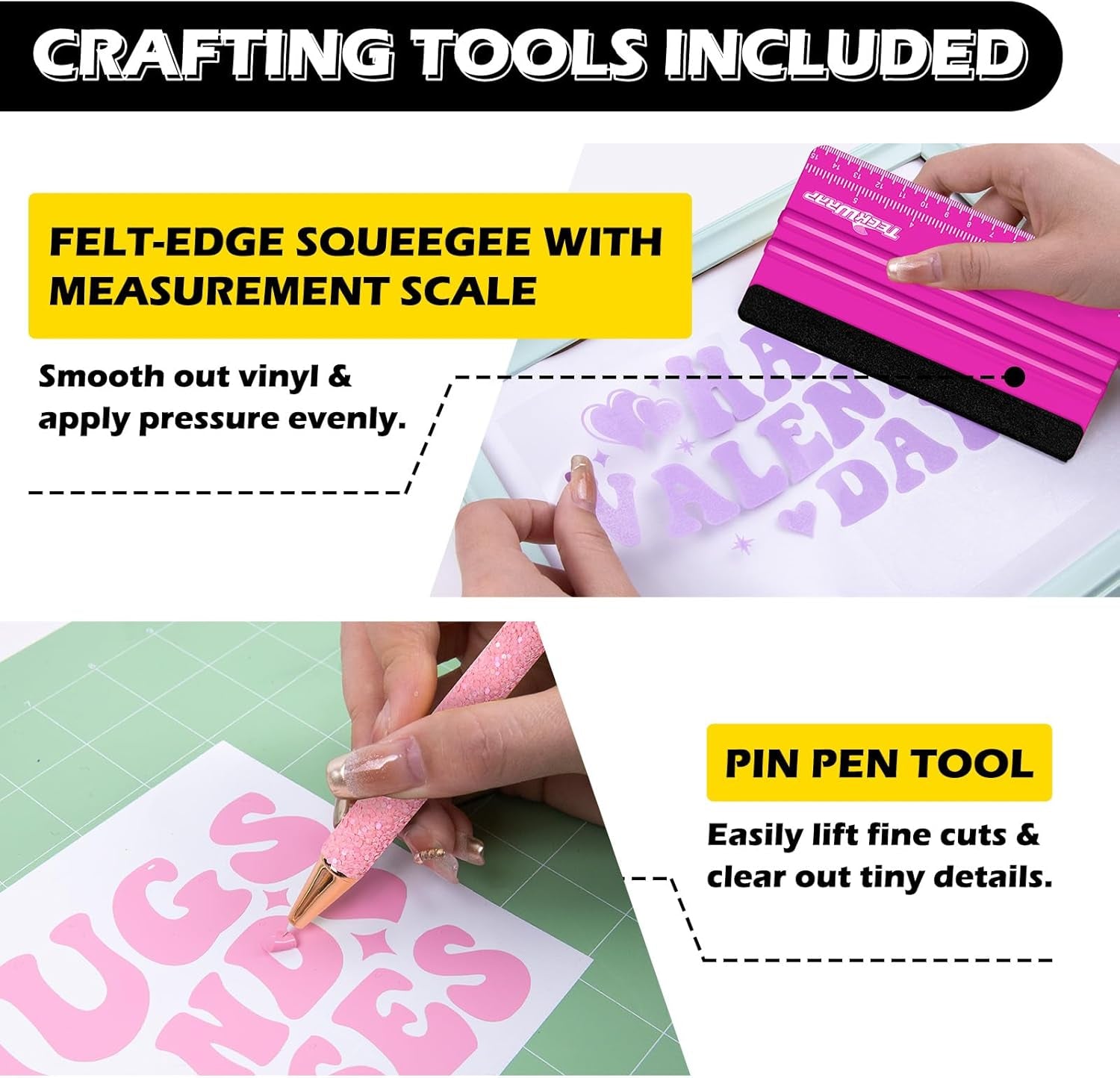 4 Pack 12"X12" Green Standard Adhesive Cutting Mats, with Precision Vinyl Pin Pen & 6 Inch Squeegee - Ideal for HTV, Vinyl, Quilting & Crafting, Compatible with Popular Cutting Machines