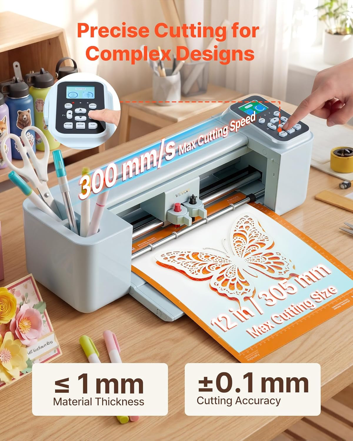 VEVOR Vinyl Cutting Machine, 12 In, Button-Controlled Vinyl Cutter, 5000+ Built-In Design Resources, Compatible with Mac, Windows, Android and Ios, for Creating Customized Crafts Cards, Home Decor