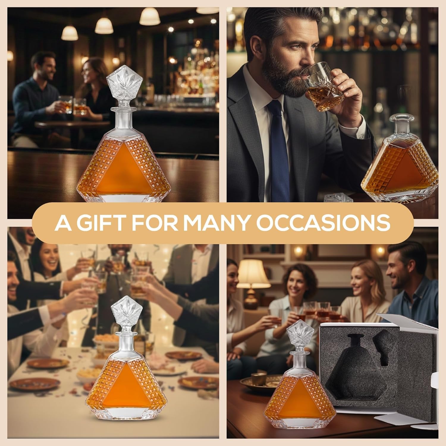 Makerflo Triangle Shape Glass Whiskey Decanter - 22 Oz Pack of 6 | Liquor Decanter with Airtight Bottle Stopper | Ideal Gift and Personalization (Laser Engraving, UV DTF, Vinyl, Epoxy)