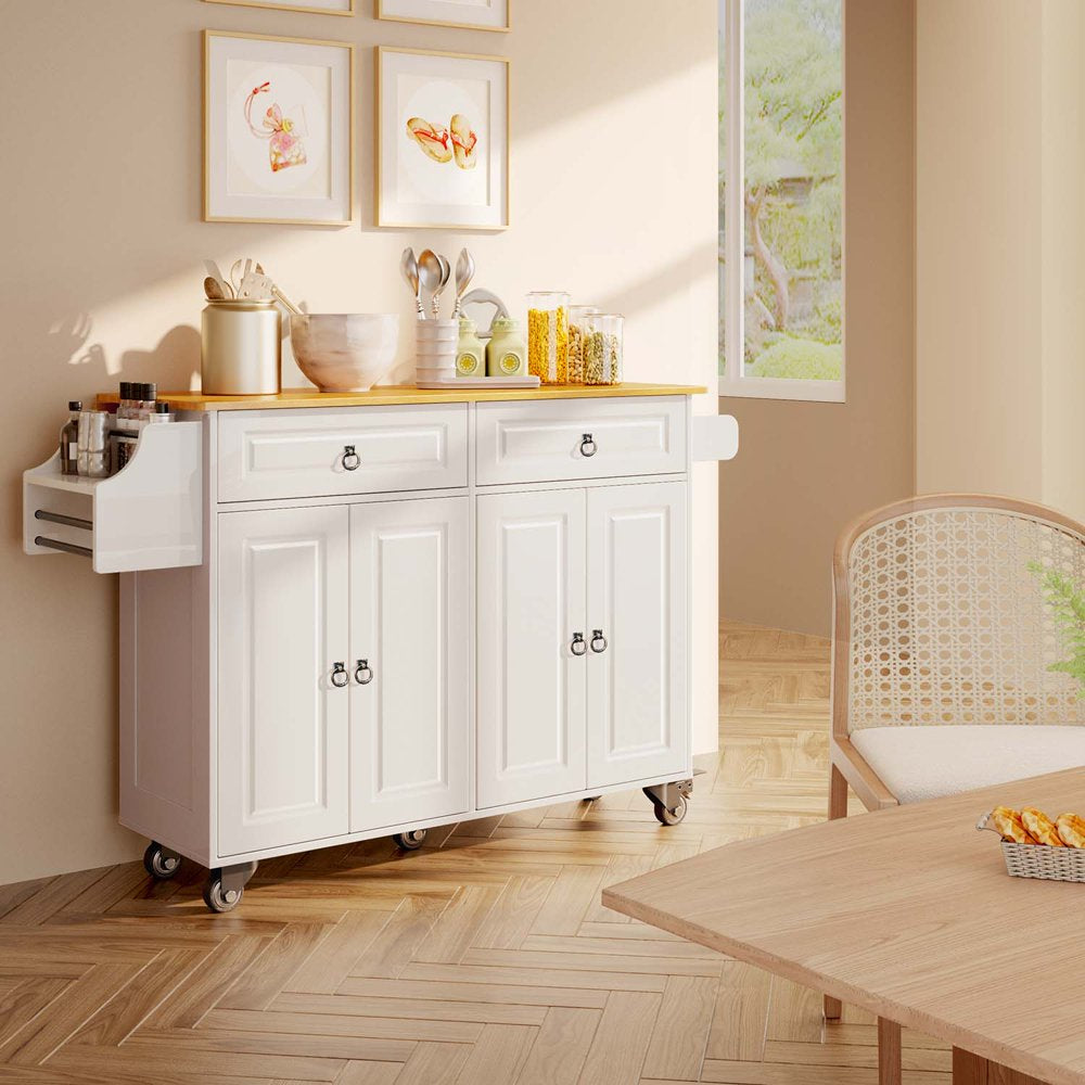 Kitchen Islands with Storage, Kitchen Island Cart with Wood Drop Leaf, White