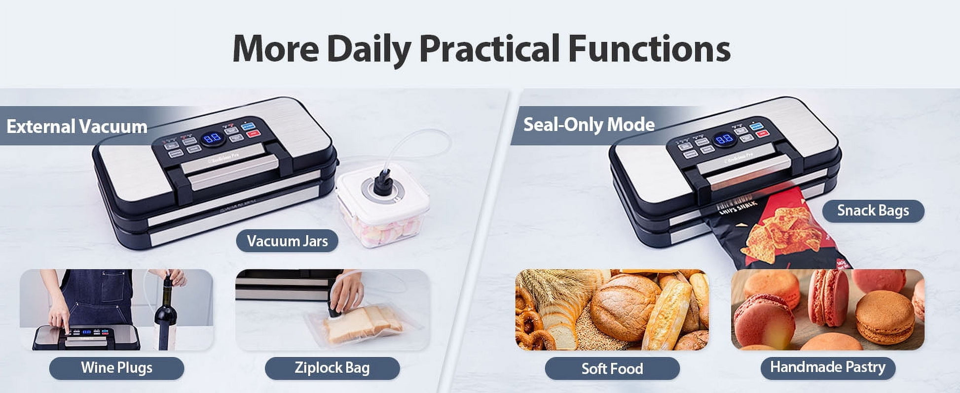 95Kpa Powerful Vacuum Sealer, Aeitto Food Sealer with 10-In-1 Functions, Easy-Lock Handle, Double Heat Seal & Double Pump, for Food with Bags Storage, Built-In Cutter,Stainless Steel