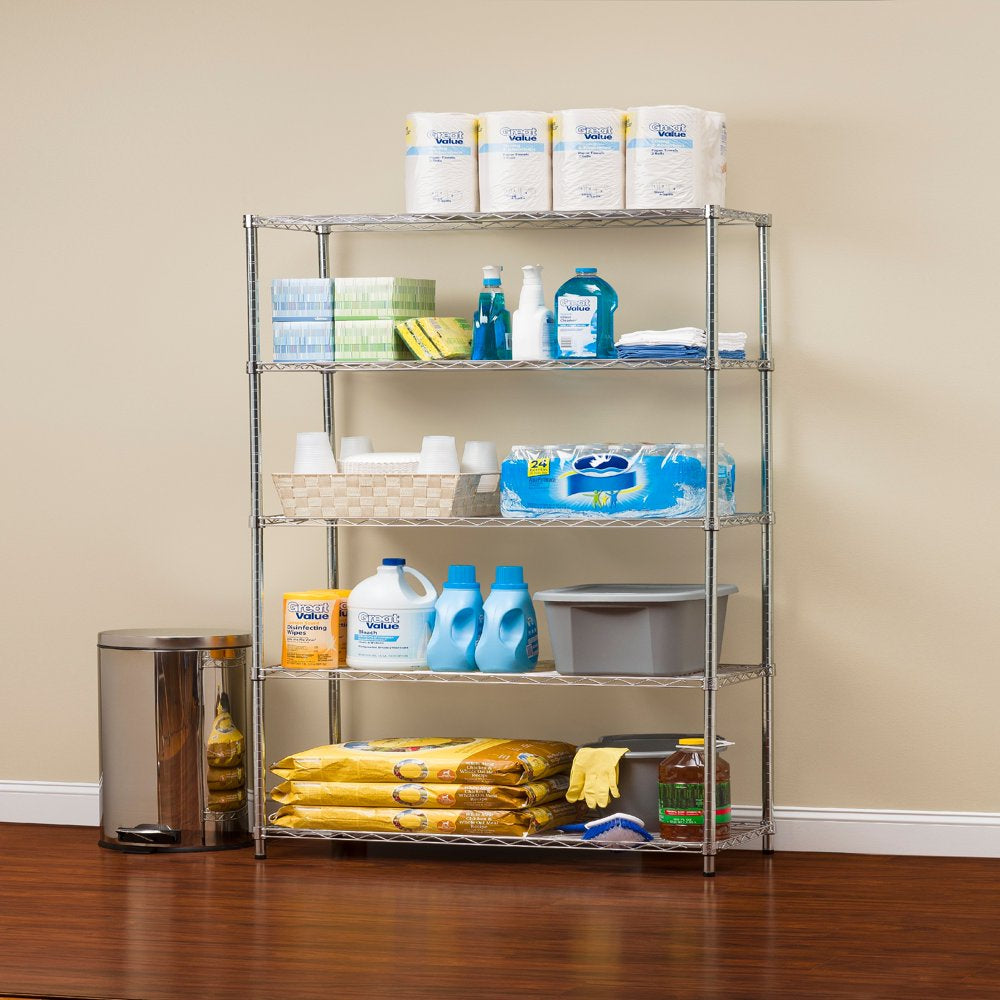 Chrome Wire 5-Tier 72" H X 36" W X 16" D, 1750Lb Total Capacity