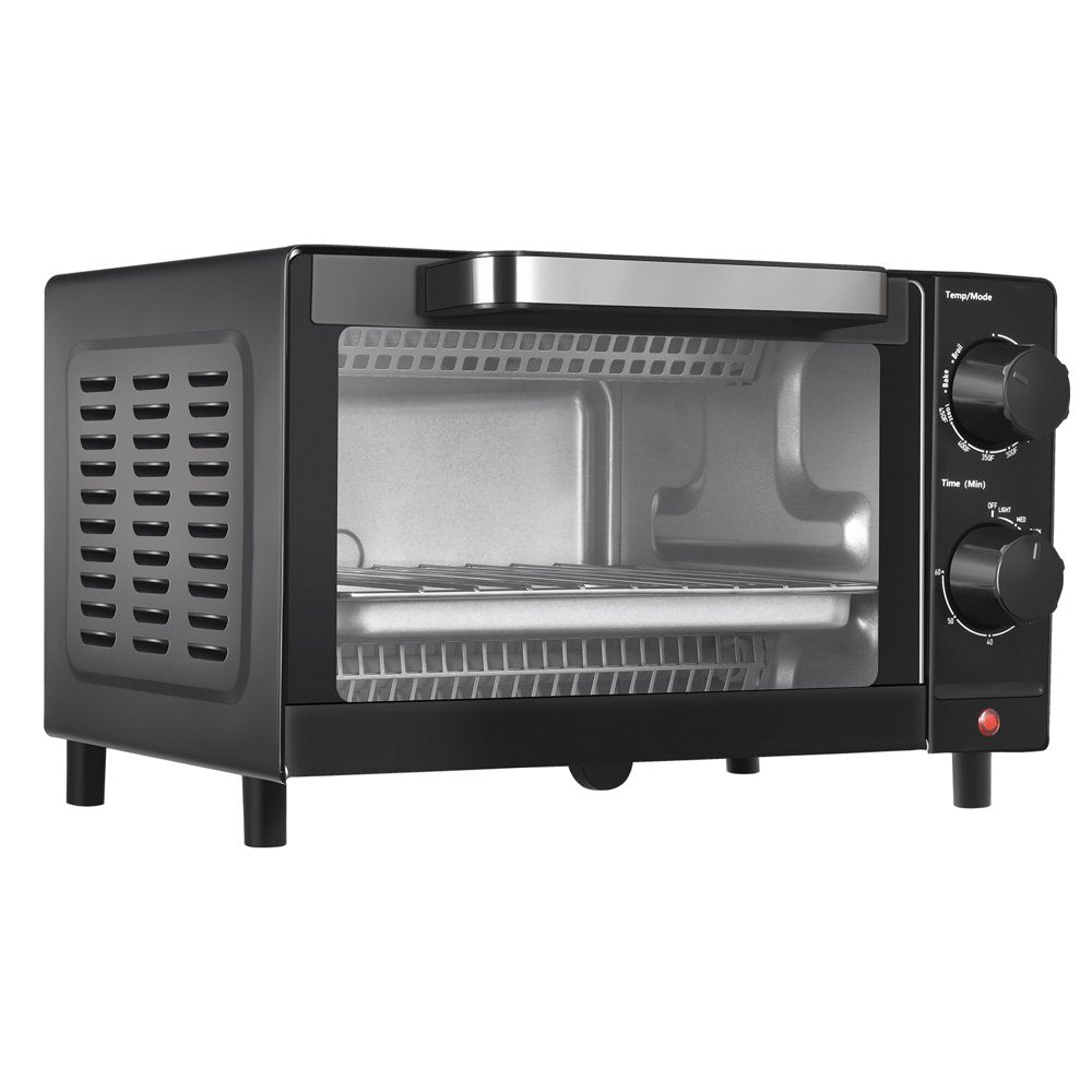 4 Slice Toaster Oven with 3 Setting, Baking Rack and Pan, Black, New