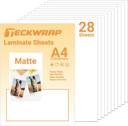 Matte Laminating Sheets Clear Laminate Sheets Sticker Paper for Inkjet Printer Clear Laminate Sheets for Printable Vinyl Sticker Paper, Photo Paper, Labels 8.26" X 11.69" A4 28 Sheets, Matte