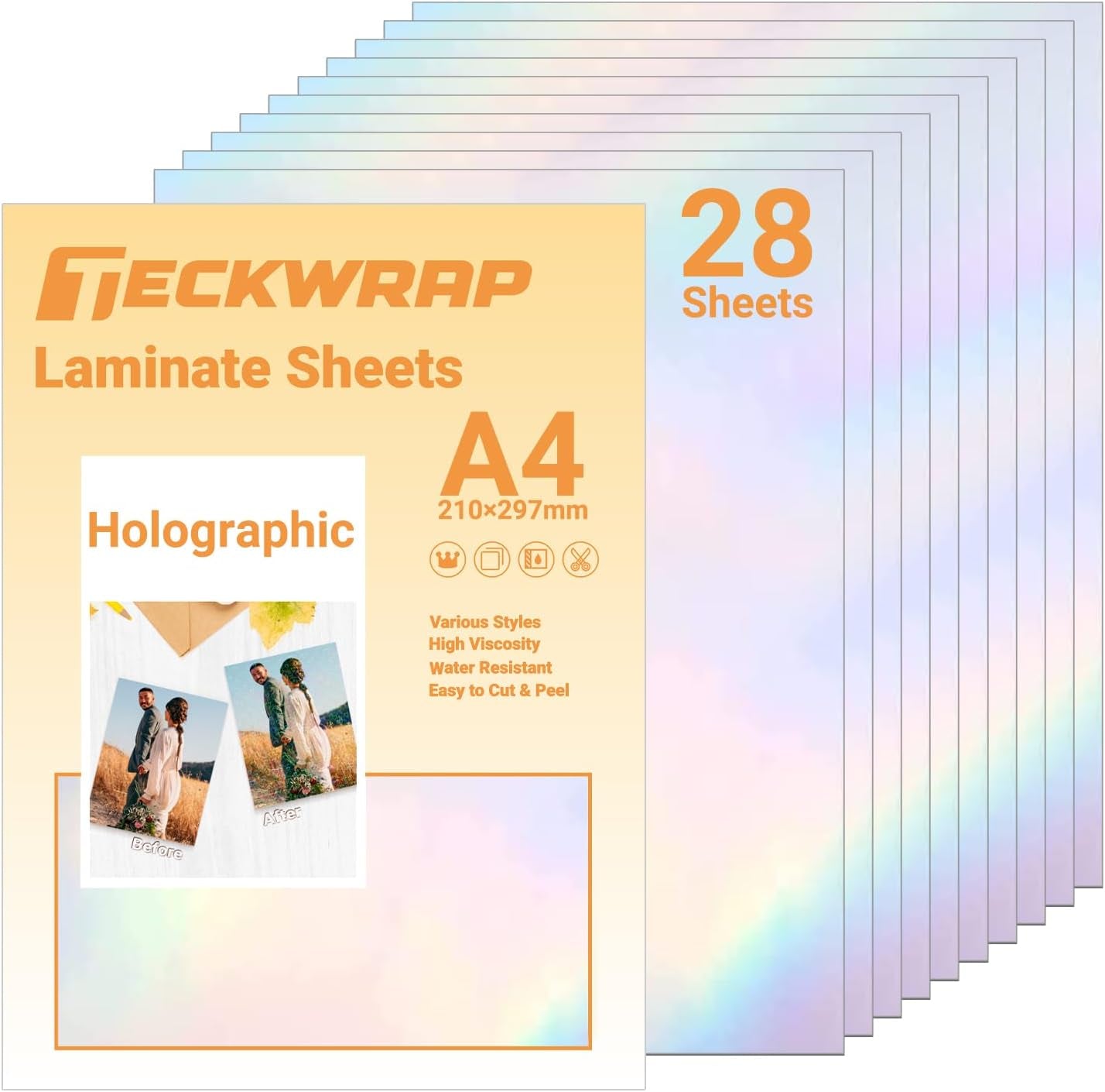 Holographic Laminate Sheets Laminating Sheets Holographic Sticker Paper for Inkjet Printer Clear Vinyl Laminate Sheets for Stickers 8.26" X 11.69" A4 28 Sheets for DIY Crafts Scrapbooking