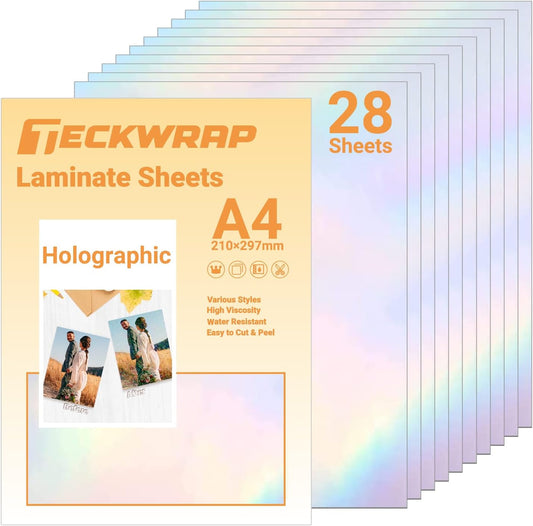 Holographic Laminate Sheets Laminating Sheets Holographic Sticker Paper for Inkjet Printer Clear Vinyl Laminate Sheets for Stickers 8.26" X 11.69" A4 28 Sheets for DIY Crafts Scrapbooking