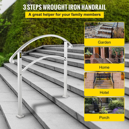 brand 1-3 Steps Handrail Rackable to a Range of 0°To 45°Matte White Stair Rail Wrought Iron Handrail with Installation Kit Hand Rails for Outdoor Steps