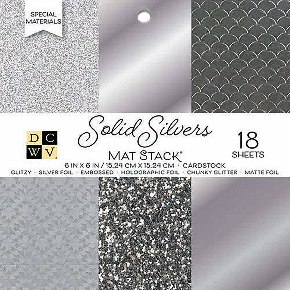 DCWV Single-Sided Cardstock Stack 6"X6" 18/Pkg-Solid Silvers Glitter & Foil