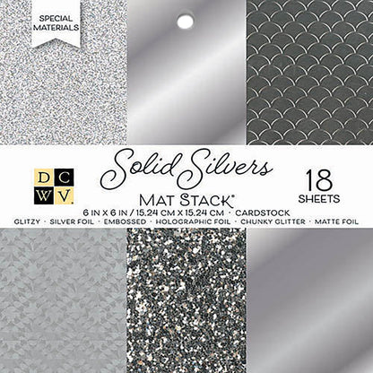 DCWV Single-Sided Cardstock Stack 6"X6" 18/Pkg-Solid Silvers Glitter & Foil