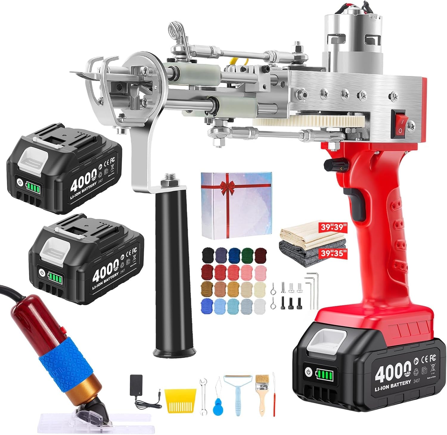 BESGEER Cordless Rug Tufting Gun with Carpet Trimmer Kit, Tufting Gun Starter Kit with 2Pcs 4.0Ah Batteries，2 in 1 Cut Pile and Loop Pile Tufting Gun