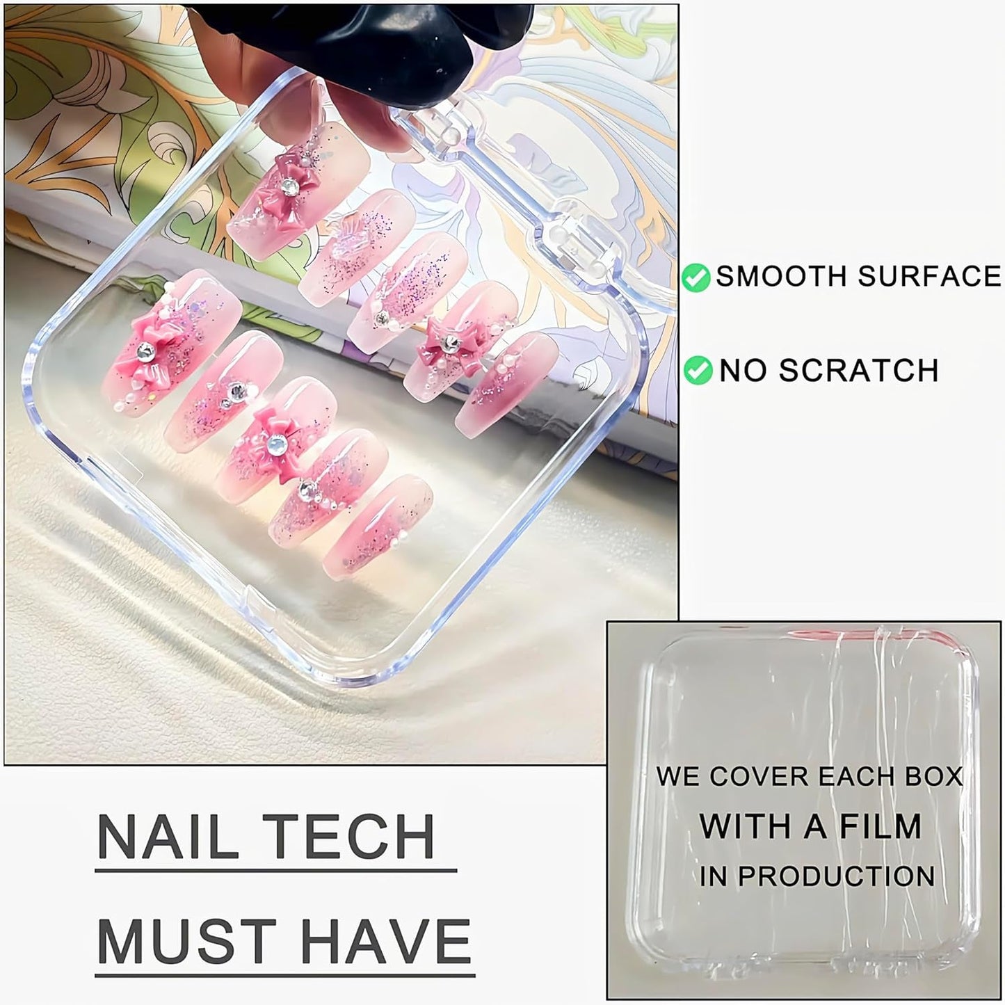 14 Pcs Press on Nail Packaging Box Press on Nail Storage Box for Press Ons with 60 Pcs Adhesive Double Sided Tape for Fake Nail Storage Case Nail Display Nail Salon Supplies Nail Art Business (Clear)