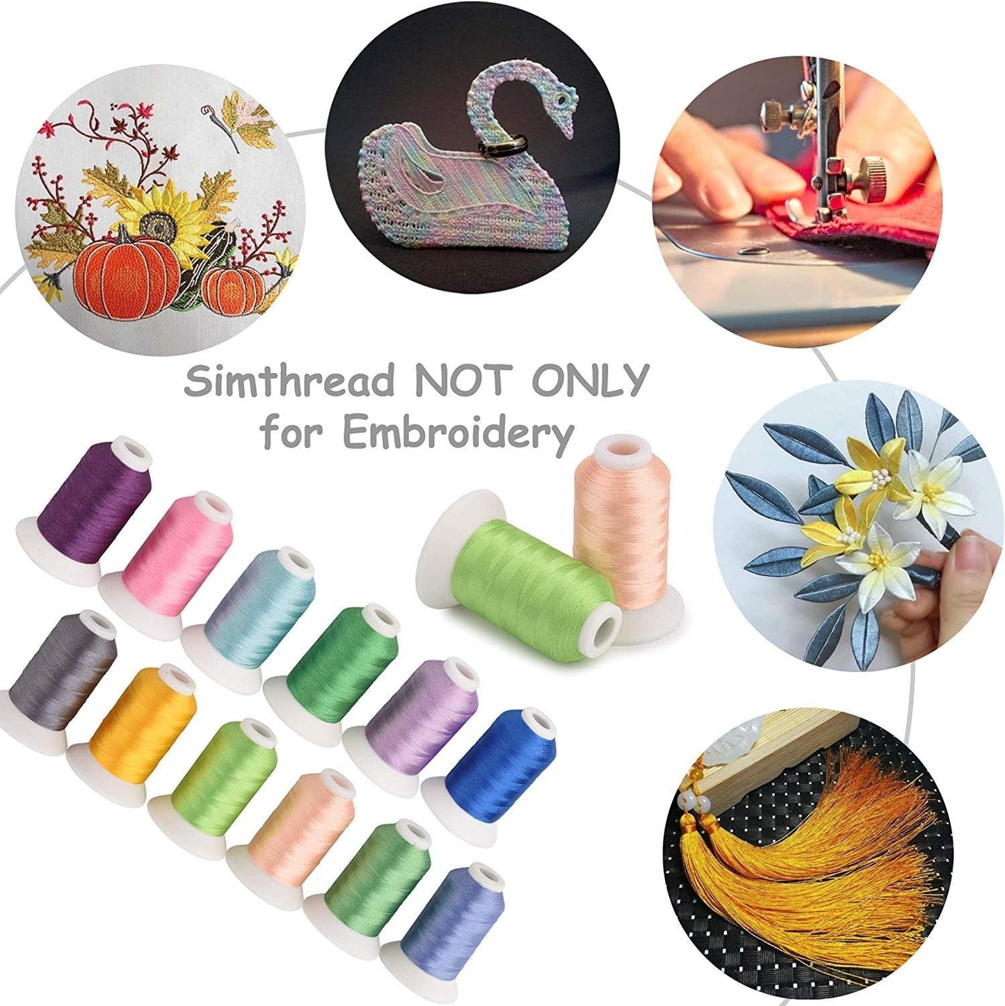 Simthread 40 Colors 40 Weight Polyester Embroidery Machine Thread Kit 550Y(500M) Compatible with Brother Babylock Janome Singer Husqvarna Bernina Embroidery and Sewing Machines