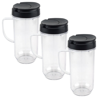 3 Pack 22 Oz Tall Cup with Flip Top To-Go Lids Replacement Part Compatible with Magic Bullet 250W MB1001 Blenders