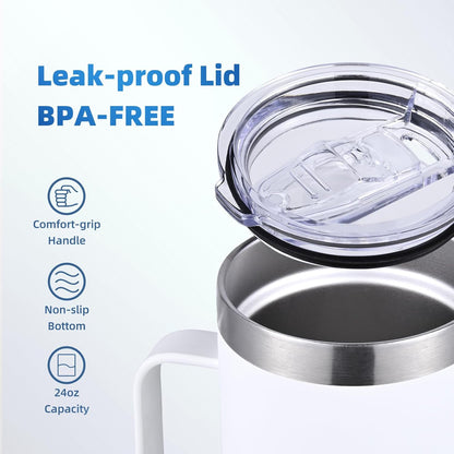 Colorsub 24Oz Sublimation Coffee Mugs with Handle Straight Matte Travel Coffee Cups Insulated Stainless Steel Tumblers with Gift Box, Heat Tape for Hot Cold Drinks, 6 Pack