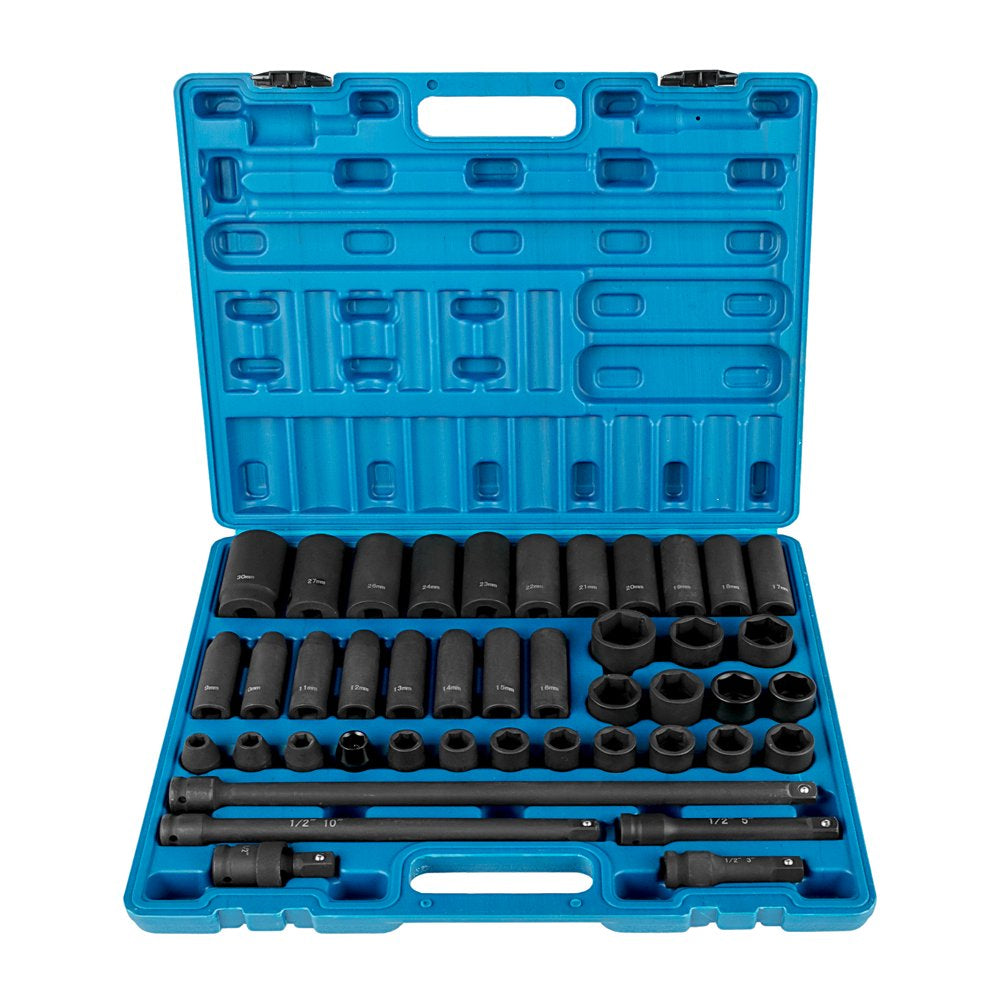 Impact Socket Set 1/2 Inches 43 Piece Impact Sockets, Standard Socket Assortment, 1/2 Inches Drive Socket Set 6-Point Sockets Metric 9-30 Mm (Standard/Deep)