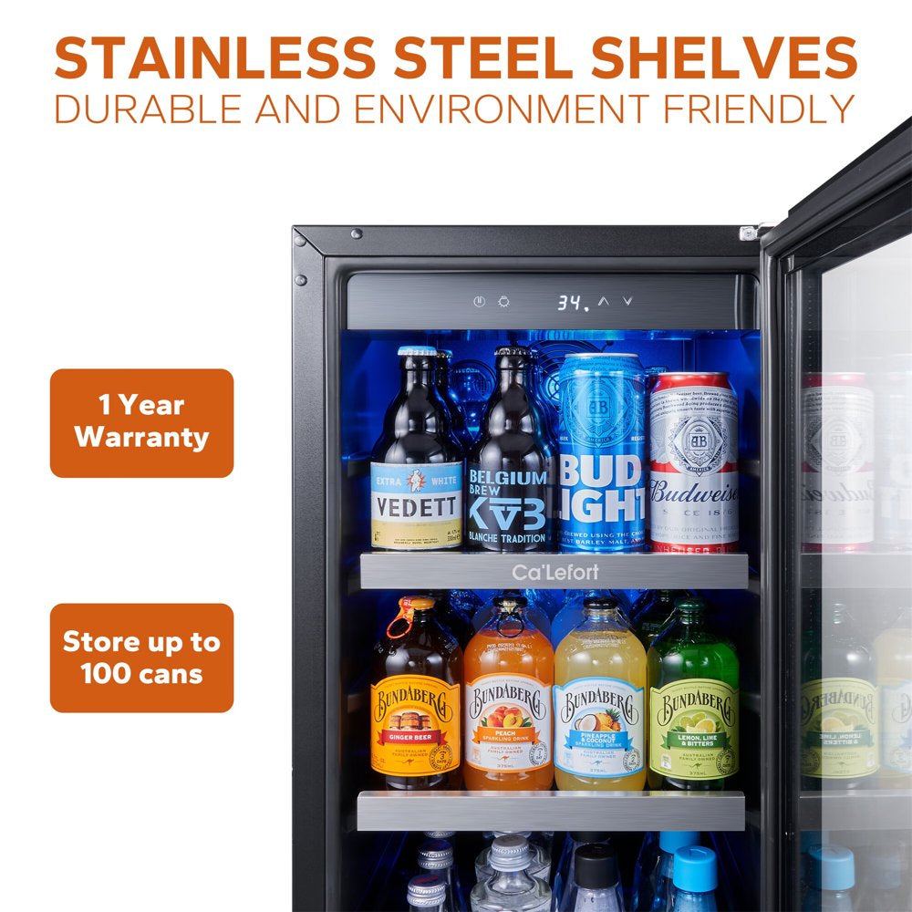 15'' Beverage Refrigerator Cooler,100 Cans Beverage Fridge,Built in or Freestanding Beverage Center with Stainless Steel Door