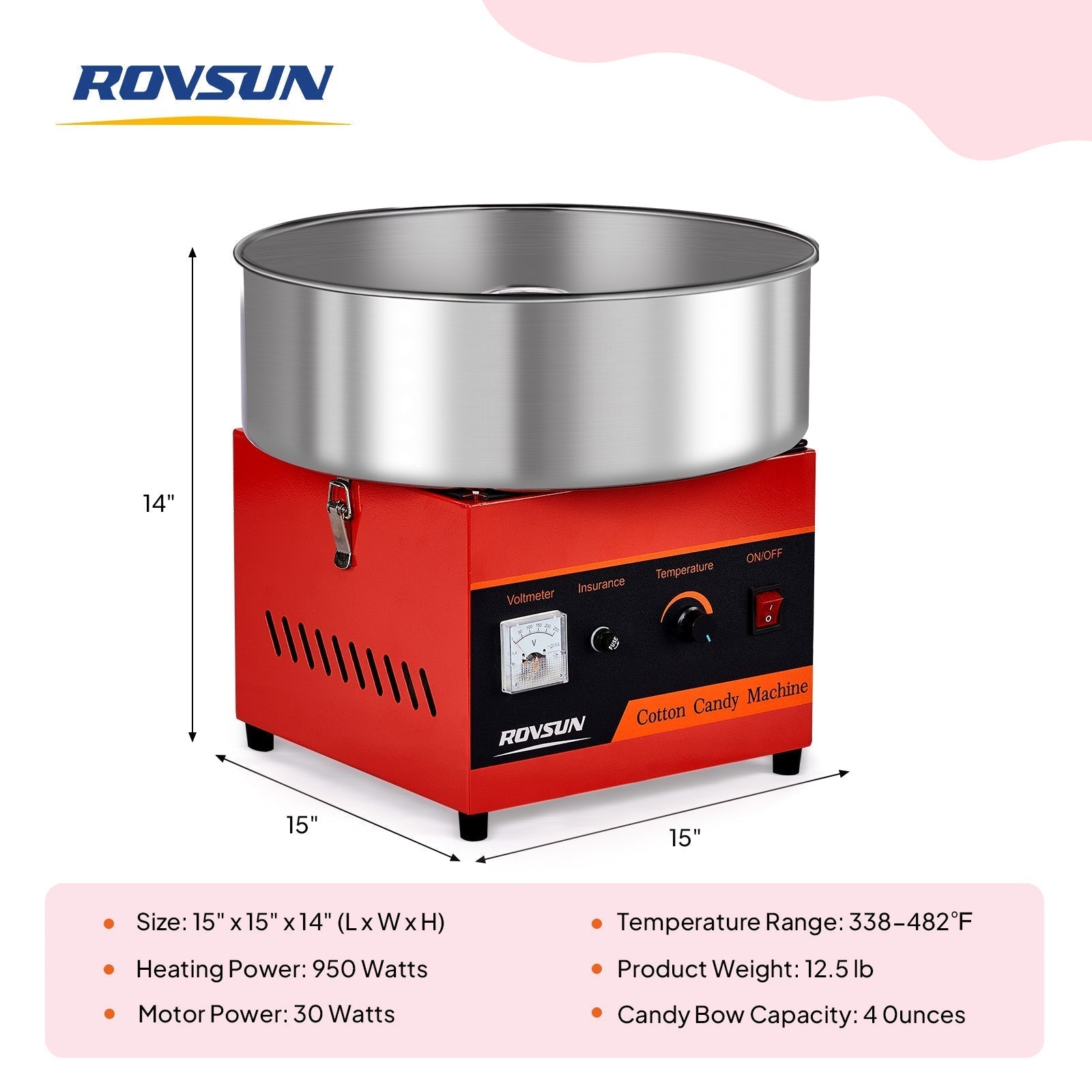 15" Cotton Candy Machine Maker Commercial Candy Floss Maker Stainless Steel
